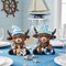 2-Piece Coastal Highland Cow Figurines – Nautical Summer Farmhouse Decor with Anchor, Starfish & Seashell Accents – Ocean Theme Resin Table & Shelf Decorations for Home, Beach House, Mantel & Office